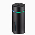 Black aluminium car humidifier and essential oil diffuser with coloured night light and USB cable