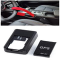 Small black magnetic GPS tracker device next to a USB charging cable.