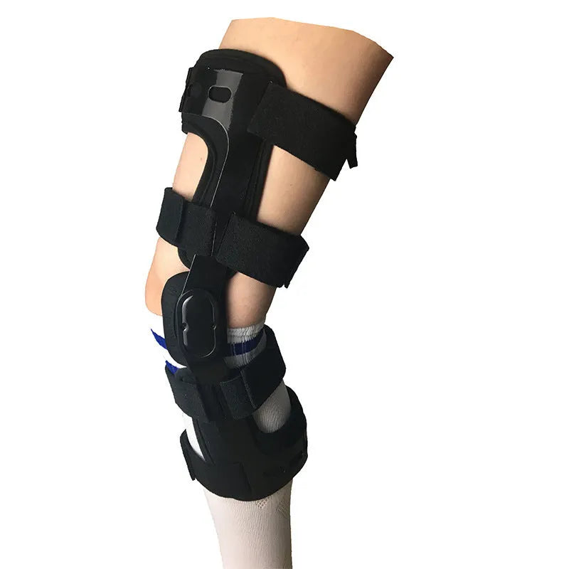 Black knee supporter brace with anterior ligament pad showing left and right variants