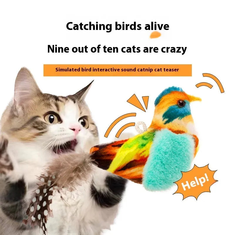 Simulated bird cat plush toy in blue kingfisher colour with lightweight plush construction