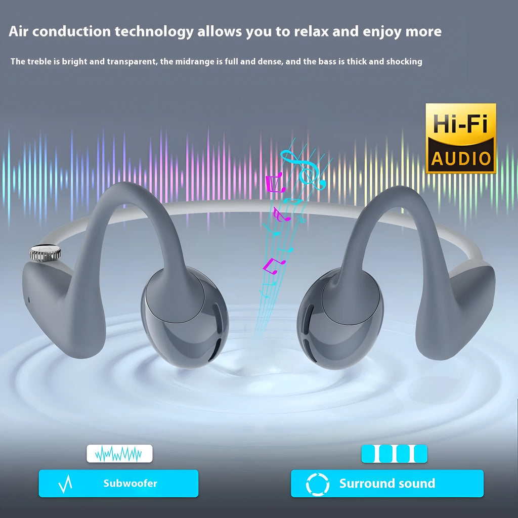 Bone conduction air conduction open sports Bluetooth headset in blue with ear hook design