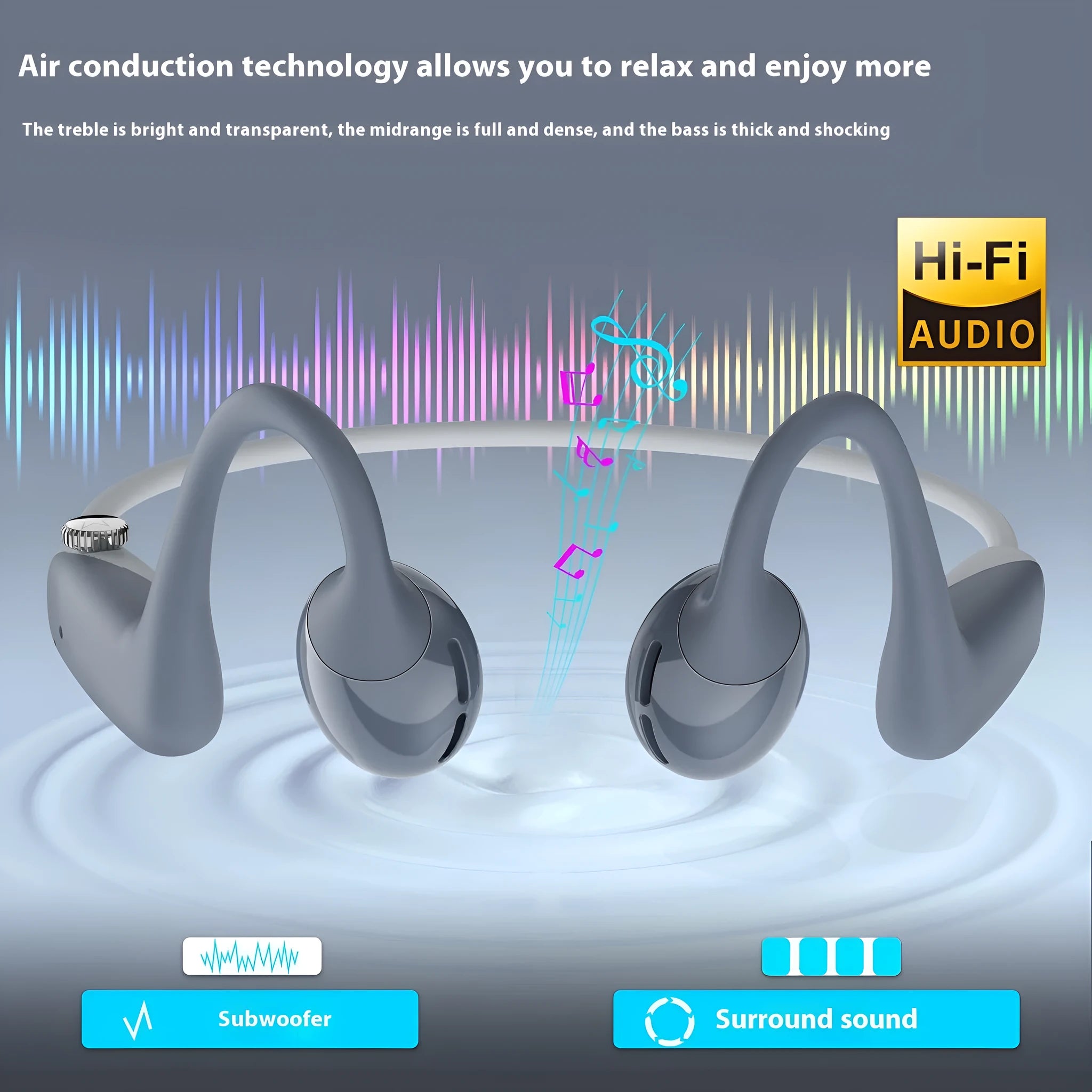 Bone conduction air conduction open sports Bluetooth headset in blue with ear hook design