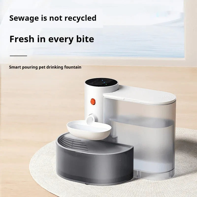 White rechargeable cat water fountain with 3L tank and stainless steel bowl