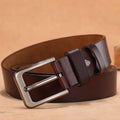 Square head pin buckle casual belt with alloy fastener in black or brown colour options