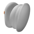 Grey and orange head restraint and lumbar pillow set for vehicle seats.