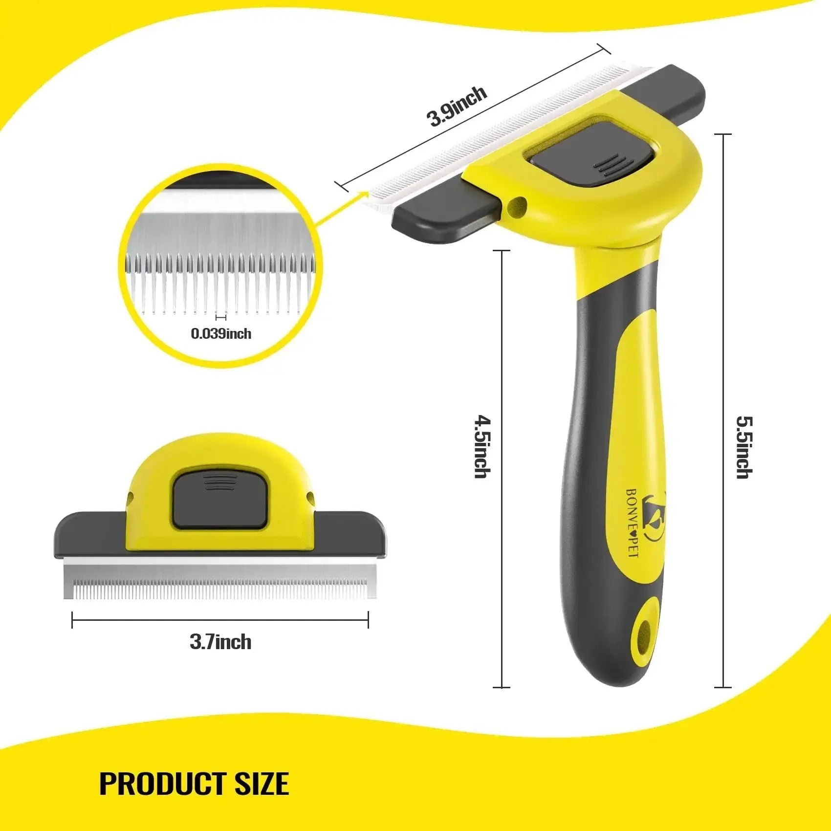 Blue or yellow dog grooming comb with stainless steel untangling blades and plastic handle