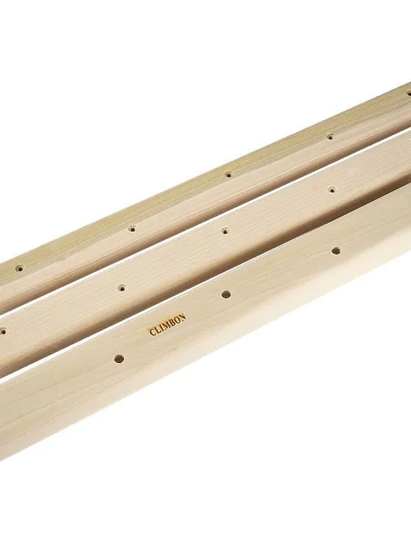 Set of three solid wooden grip strength training fingerboards in 12cm, 40cm, and 50cm lengths.