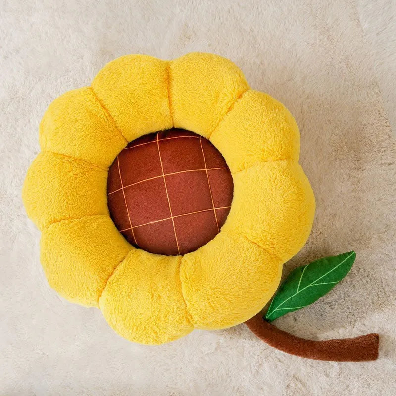 PV velvet cat nest mat pet bed in sunflower, dinosaur or chinchilla designs showing nest-style construction