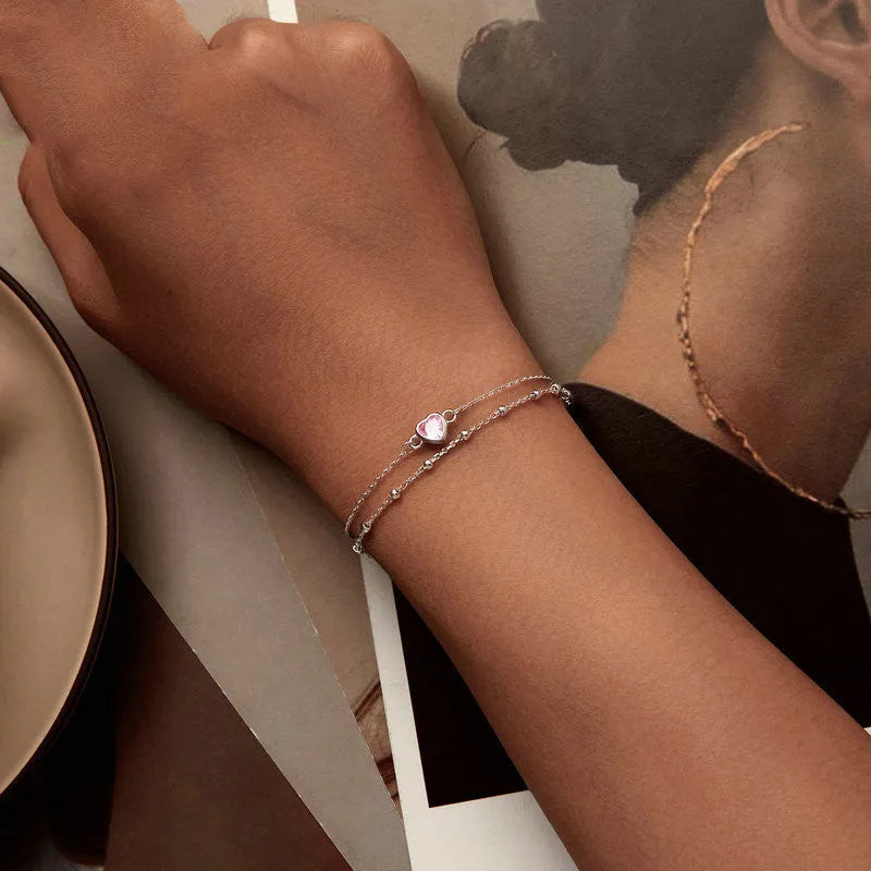 BSB152 coloured 925 Sterling Silver bracelet with heart-shaped pendant for women.