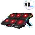 Ice Magic 6 black and red notebook cooling pad with six fans and USB cable.