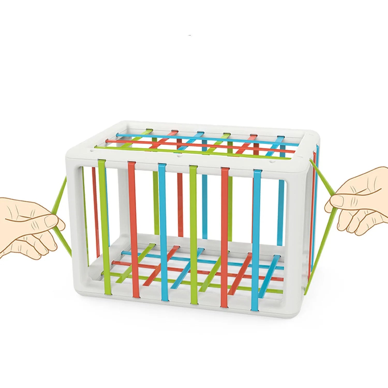 Set of six plastic rainbow shape blocks for toddler fine motor training with elastic rope