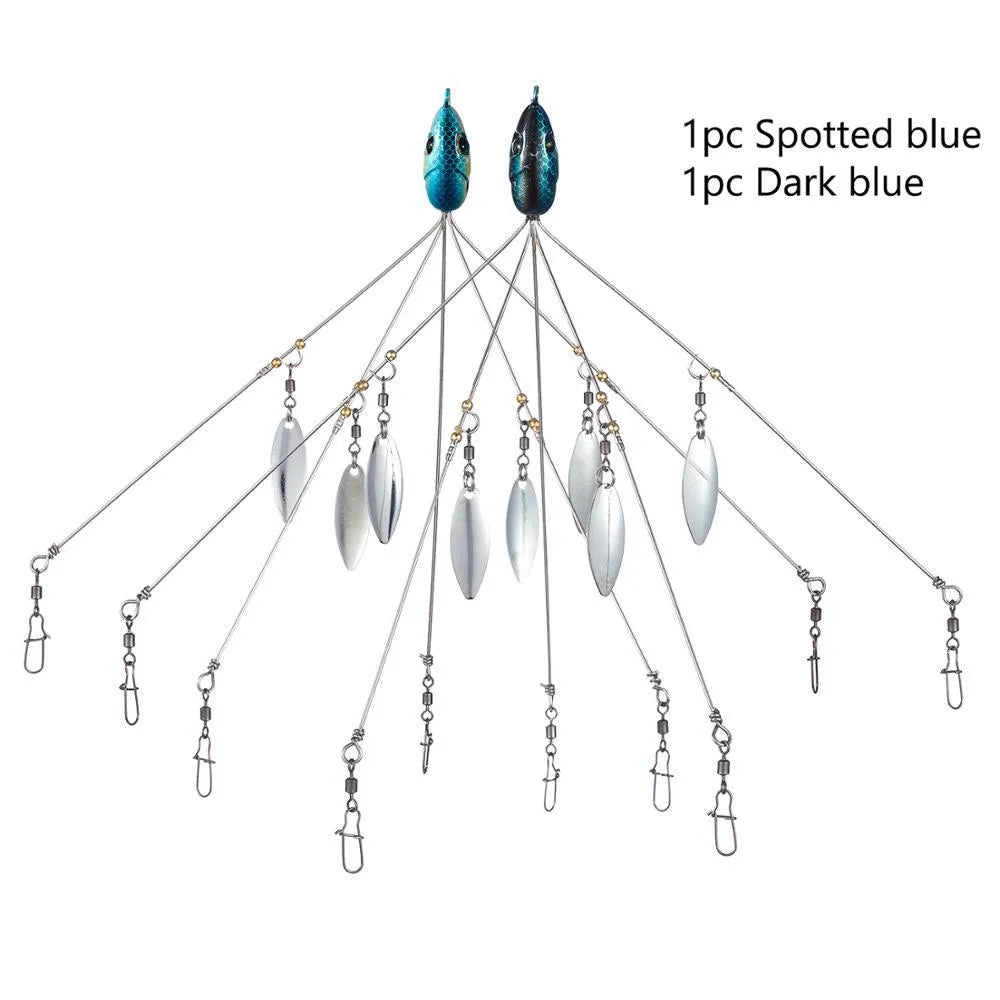 Bassdash umbrella fishing lure rig with 5 swivels and rotating metal sequins