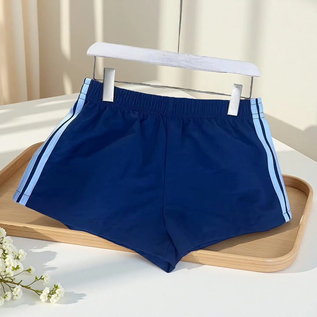 Men's navy blue high-waist nylon sports shorts with elastic fabric