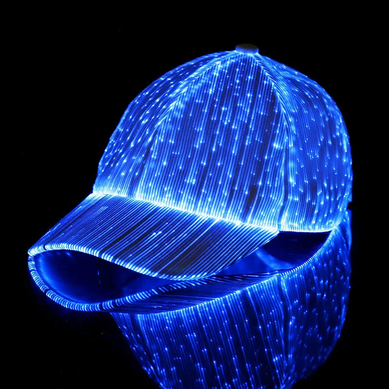 Luminous baseball cap with LED light fibre fabric, free size, black or white, side view