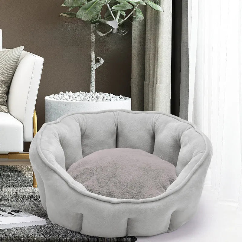 Plush thickened cat kennel mat with integrated house and hammock design in grey colour