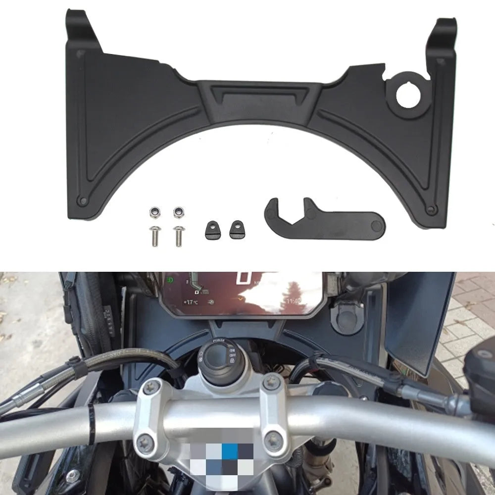 Black motorcycle cockpit fairing accessory for BMW R1250GS and R1200GS models.