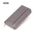 Genuine leather long wallet for women in six colour options showing anti-theft card slot and large capacity interior