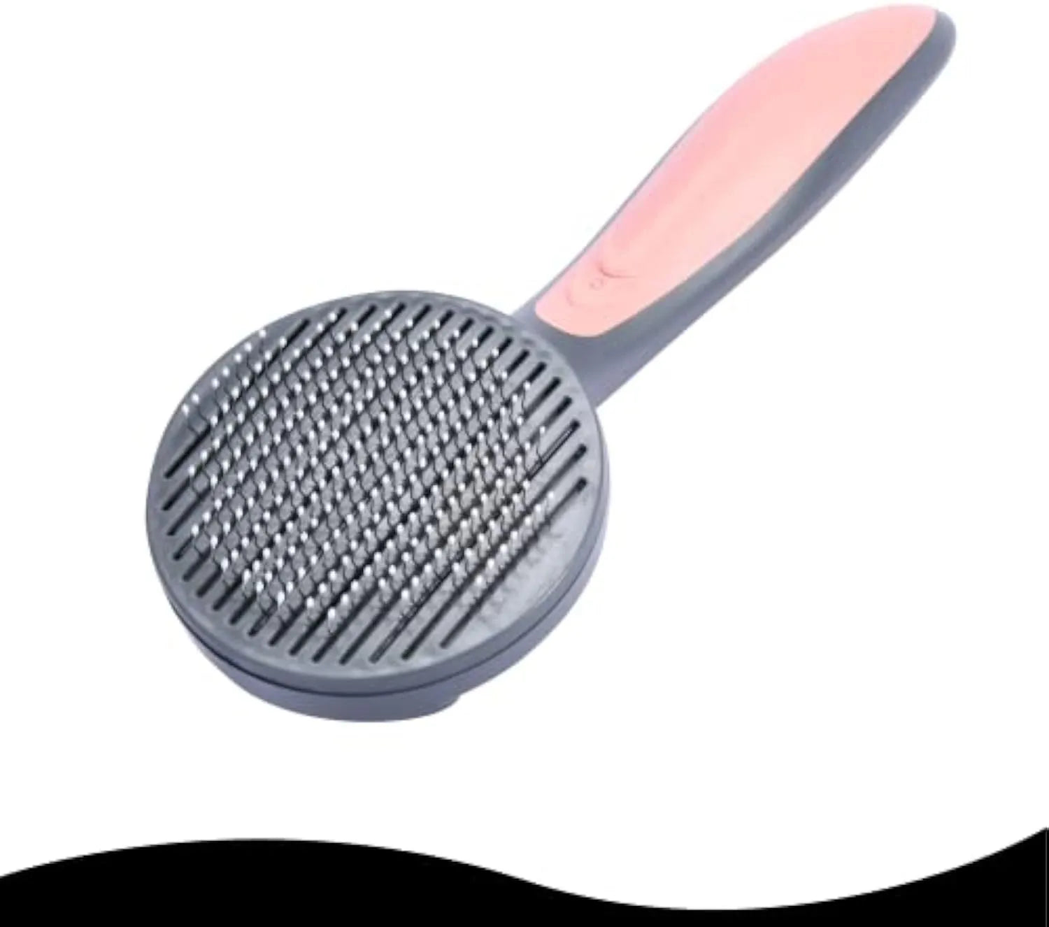 Grey self-cleaning slicker brush for pets with a comfort-grip handle and one-touch cleaning button.