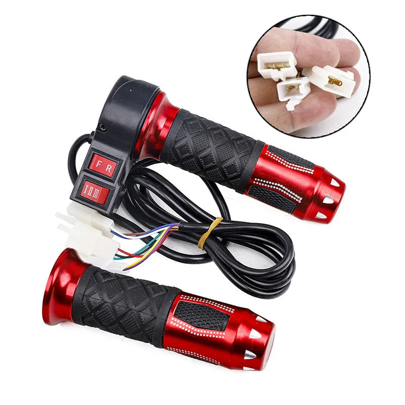 Plastic accelerator handle and switch kit for three-wheel electric car modification.