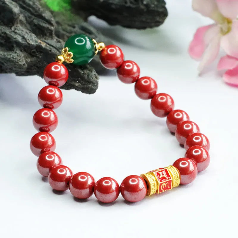 Cinnabar bracelet with Emperor sandstone colour and six-word mantras
