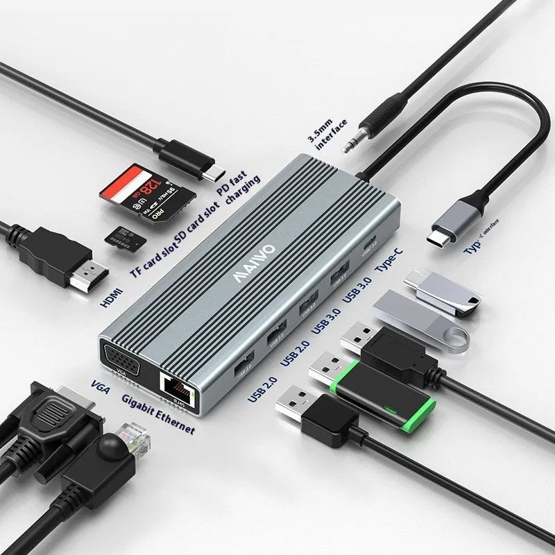 Aluminium alloy Steam Deck six-in-one docking station with USB-C, HDMI, Ethernet and USB ports.