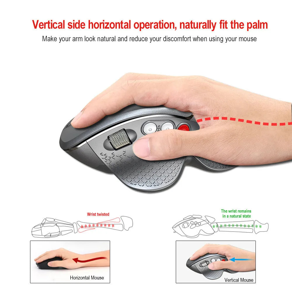 T32 wireless vertical ergonomic mouse with aluminium side roller in black matte texture