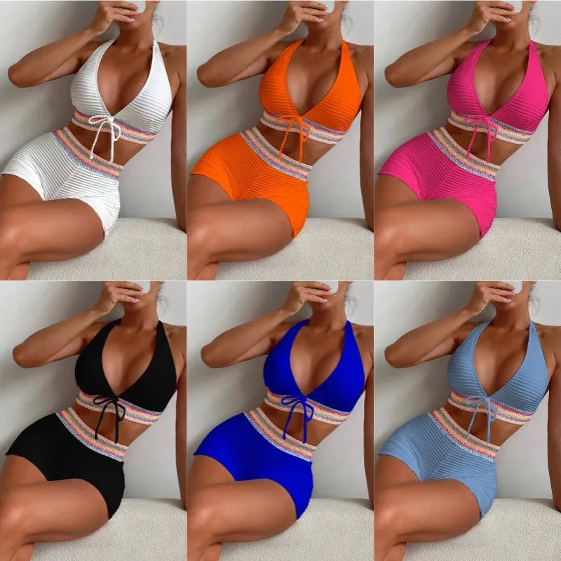 Women's high waist bikini swimsuit in polyester fabric with split design