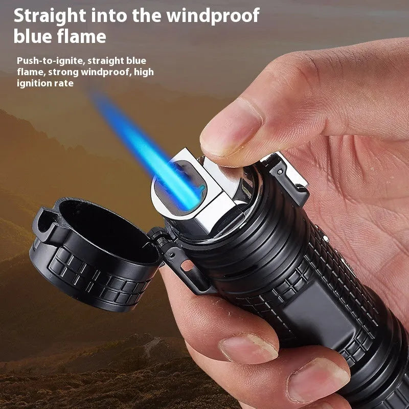 TH727 metal waterproof multifunctional flashlight lighter in camouflage, red, black, blue, or yellow colour