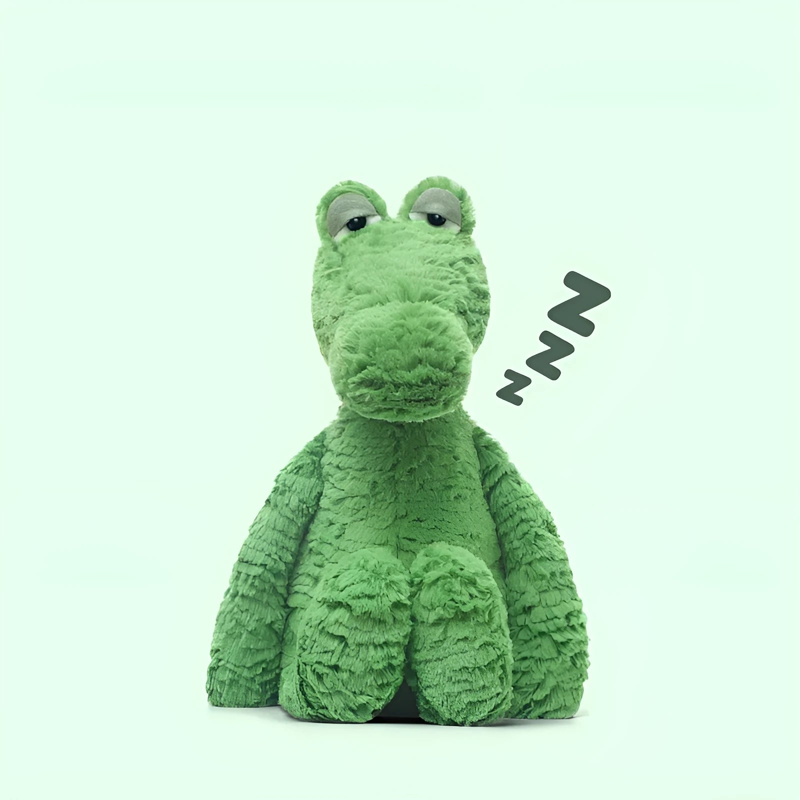 Green Crocodile John plush toy sleeping pillow for doll with long fur, sitting height about 29cm