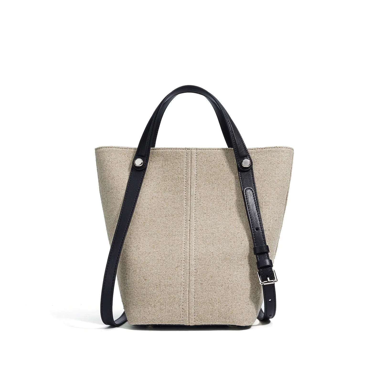 Genuine leather shoulder bag in Linen Black with contrast stitching and open pocket
