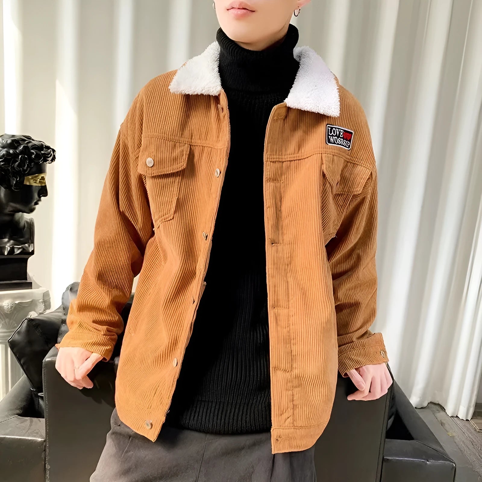 Men's corduroy workwear jacket in loose fit with stick pockets and polyester lining