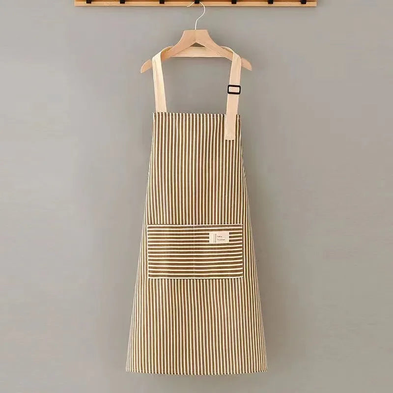 Linen stripe apron in blue, breathable anti-stain kitchen apron for household chores, one size