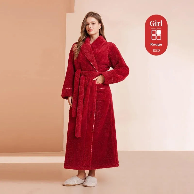Thick flannel winter bathrobe for couples in multiple colour options like navy blue and cherry yellow.