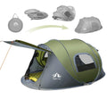 Dark green automatic pop-up camping tent with two-person capacity showing compact dimensions
