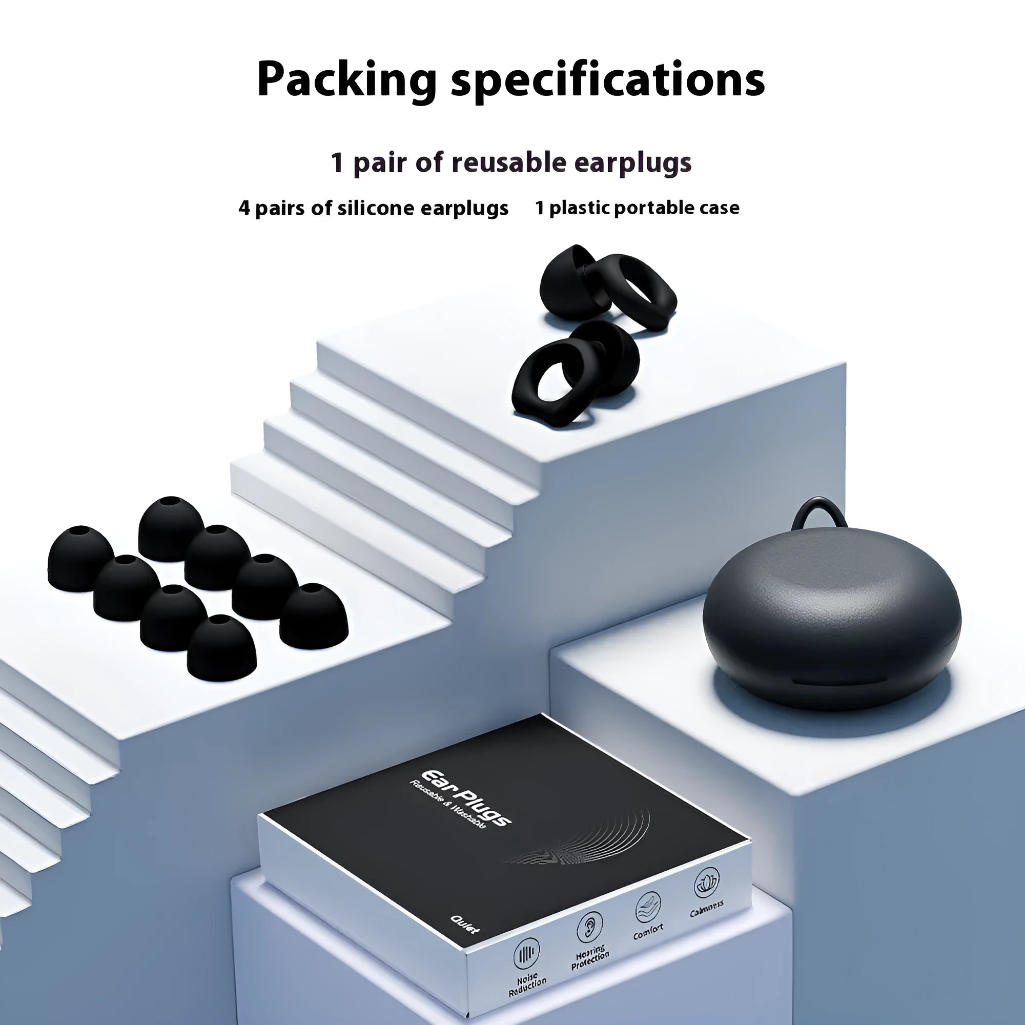 Super anti-noise silicone soundproof earplugs in black, blue, green, purple, and white colours