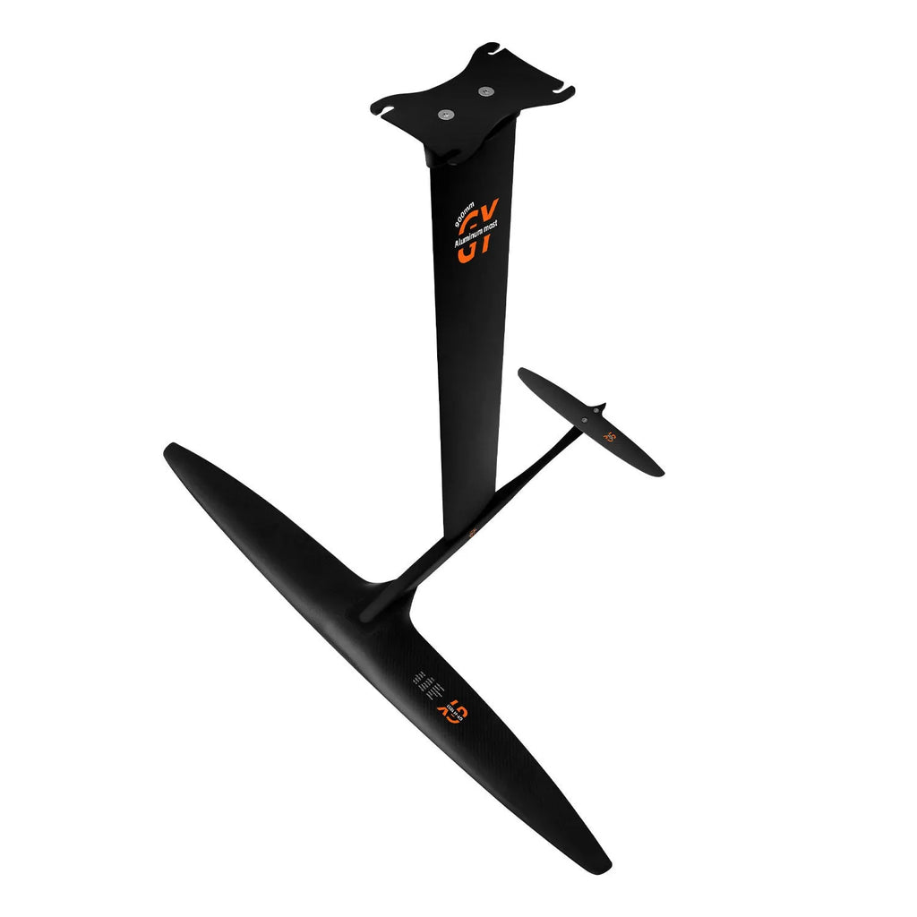 Black racing hydrofoil for surfboards with aluminium and carbon fibre construction