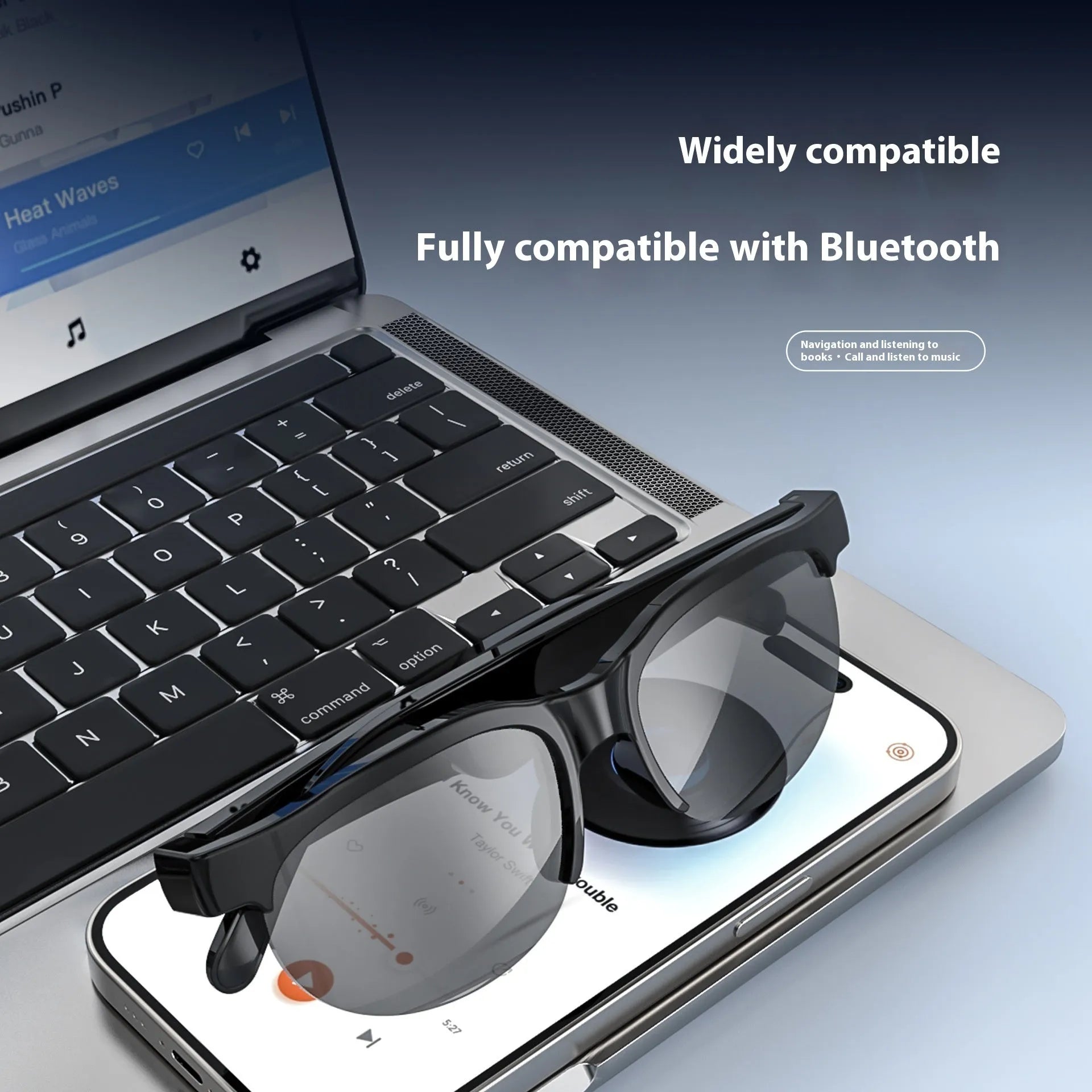 Black smart glasses with UV and blue light protection in PC ABS frame, model XG88PRO version