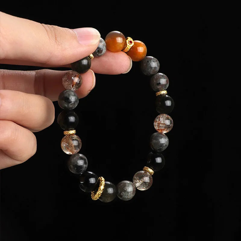 Black Sunstone and flame stone couple bracelet with manual craftsmanship for unisex wear