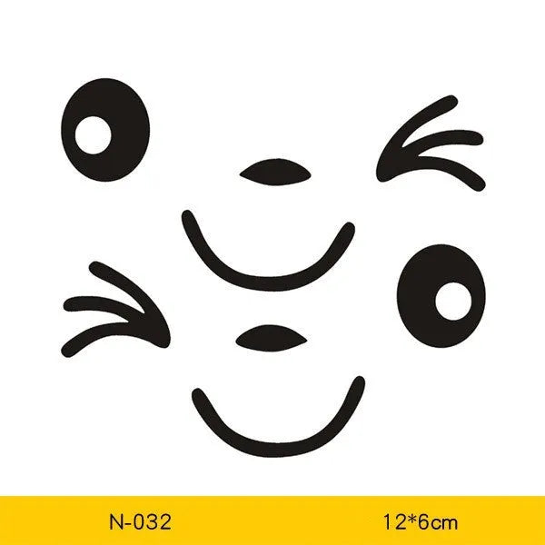 Pair of reflective cartoon car stickers with cute eye designs on a white background.