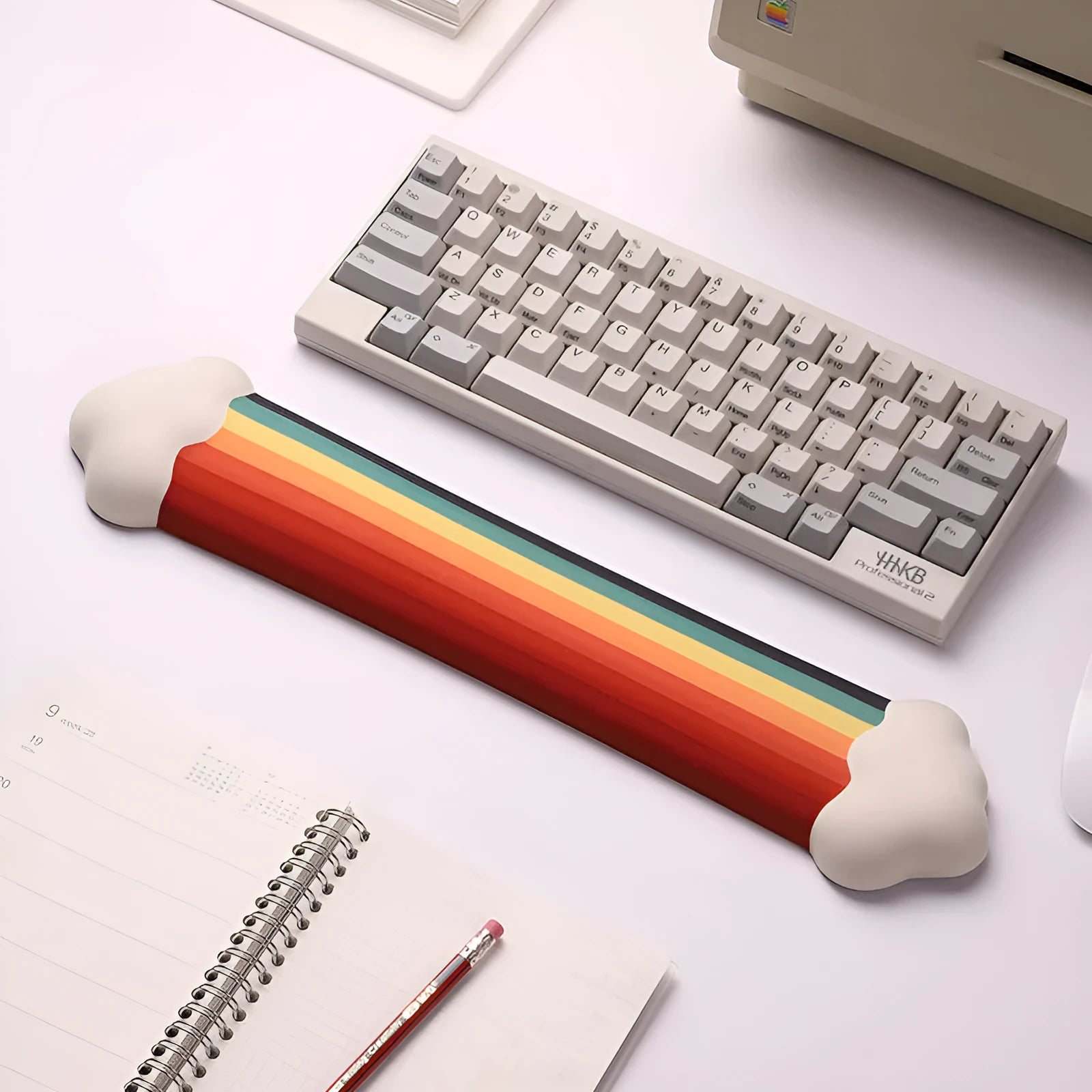Silicone wrist support mouse pad and keyboard rest set with pastoral cloud pattern design