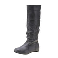 Women's flat slip-on ankle boots in black PU leather with a round toe and high-cut design.
