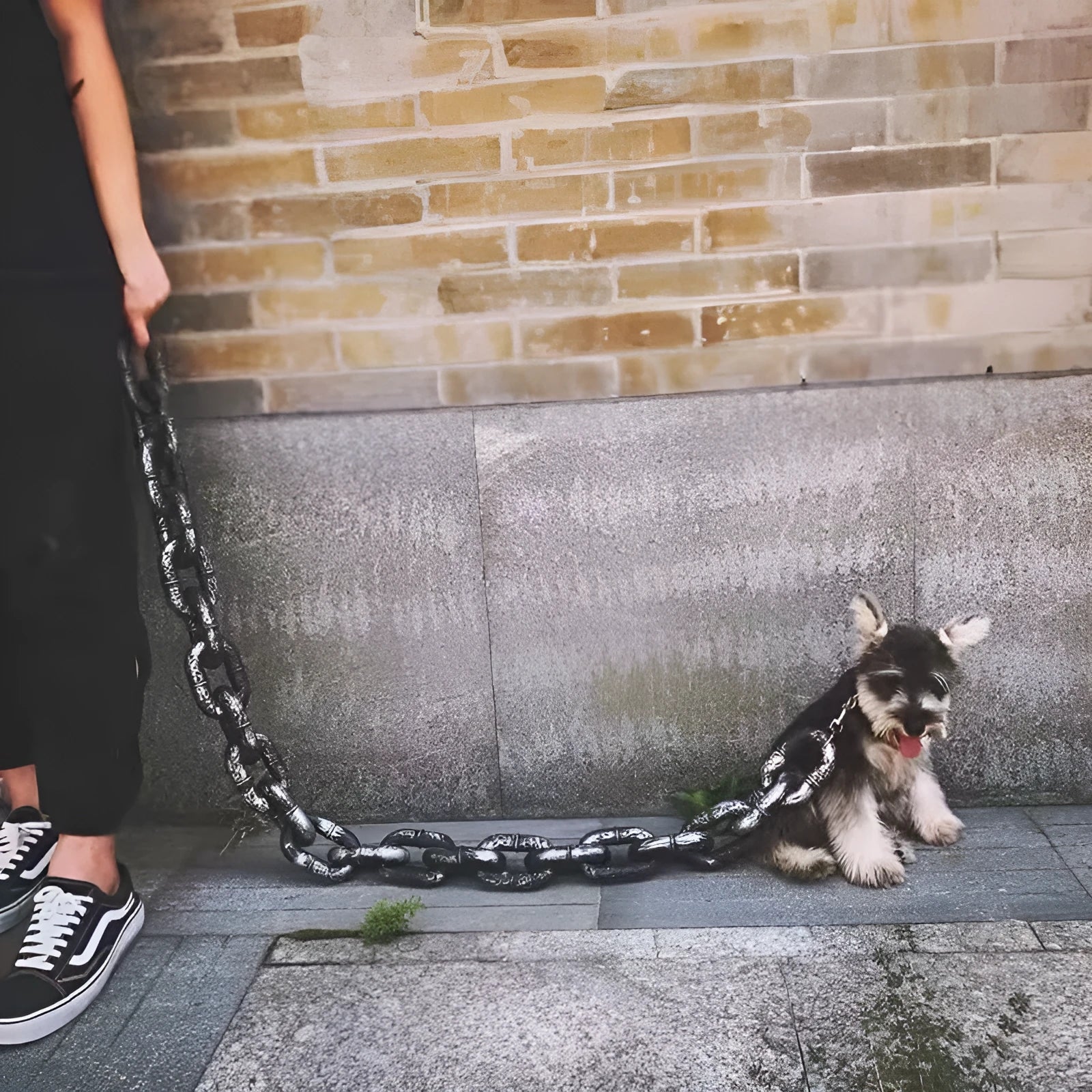 Metallic polypropylene simulation dog leash prop in bronze, silver, and black colours on a white background.