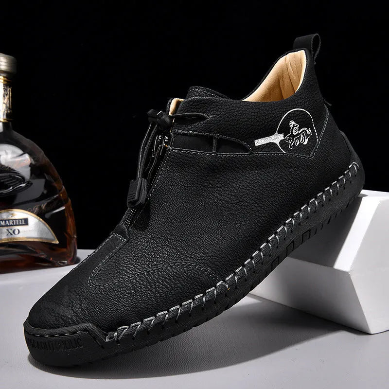 Men's casual leather shoes in khaki with rubber sole and mid heel.