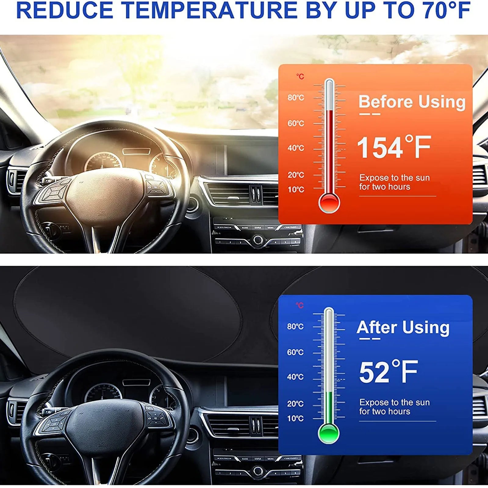 Car sun block made of silver tape for windscreen heat insulation and shade