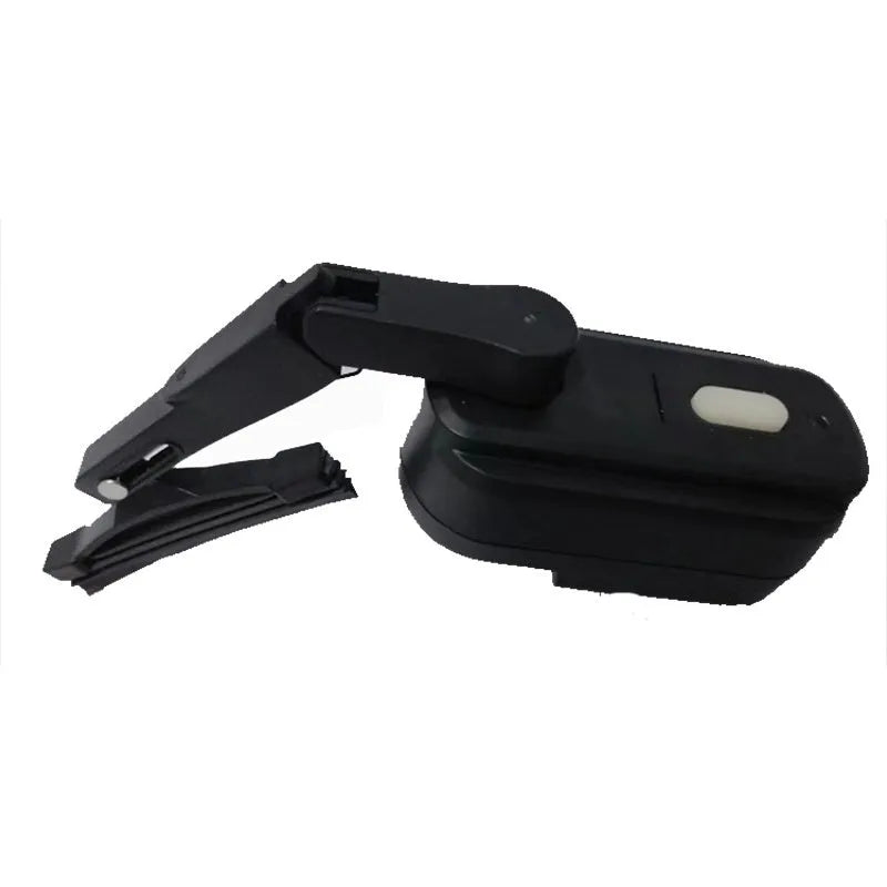 Black plastic 800mA motorcycle helmet wiper motor with a 65mm rubber blade.