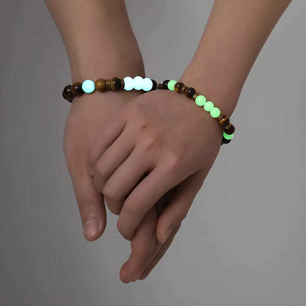 Geometric couple bracelets in luminous amber colour with retro fashion styling