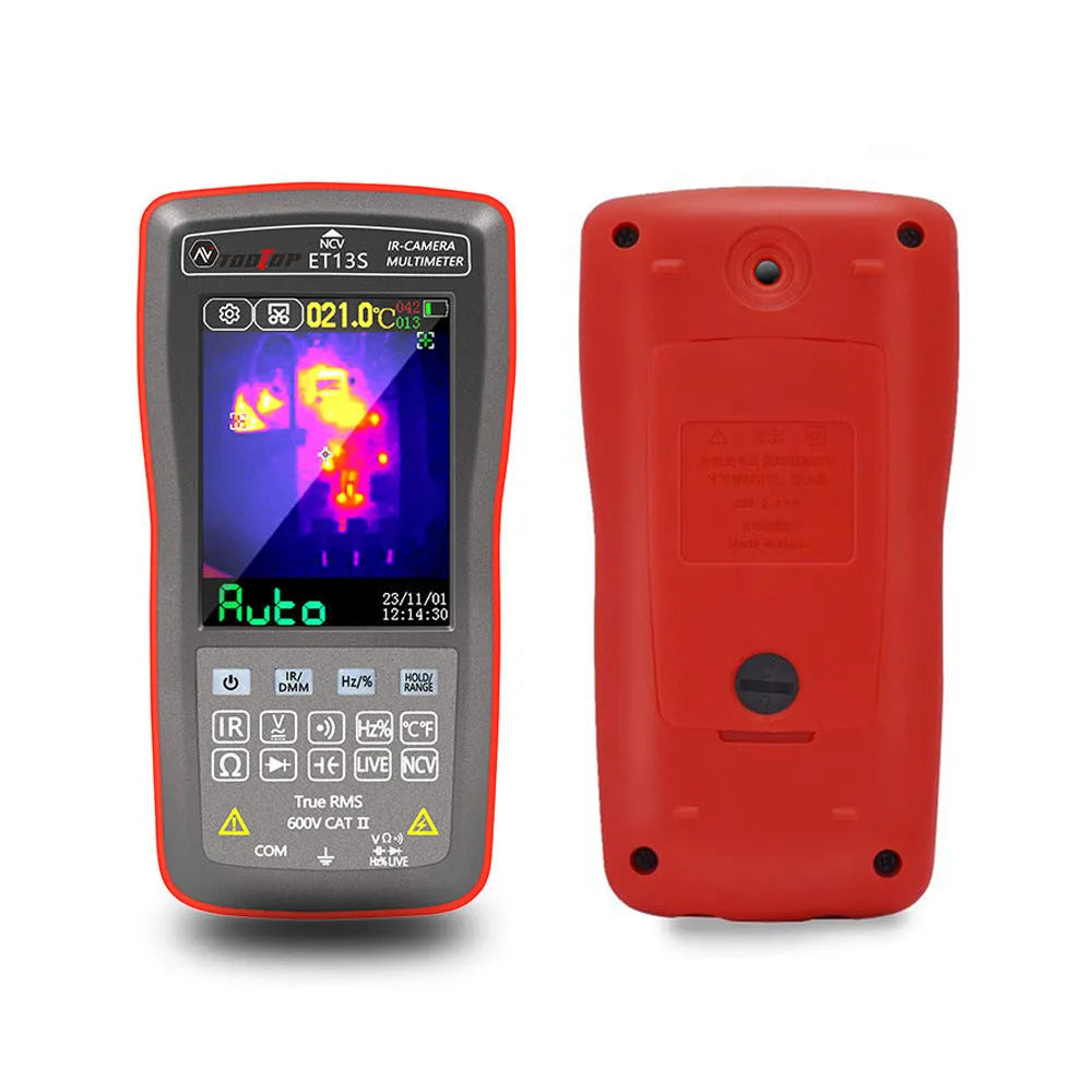 ET13S thermal imaging multimeter showing 192x192 resolution display with touch screen interface