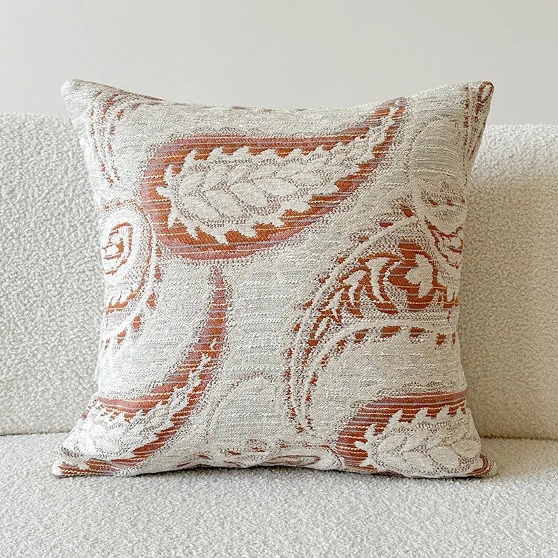 American-style jacquard woven paisley sofa cushion cover in amber with plant and flower pattern