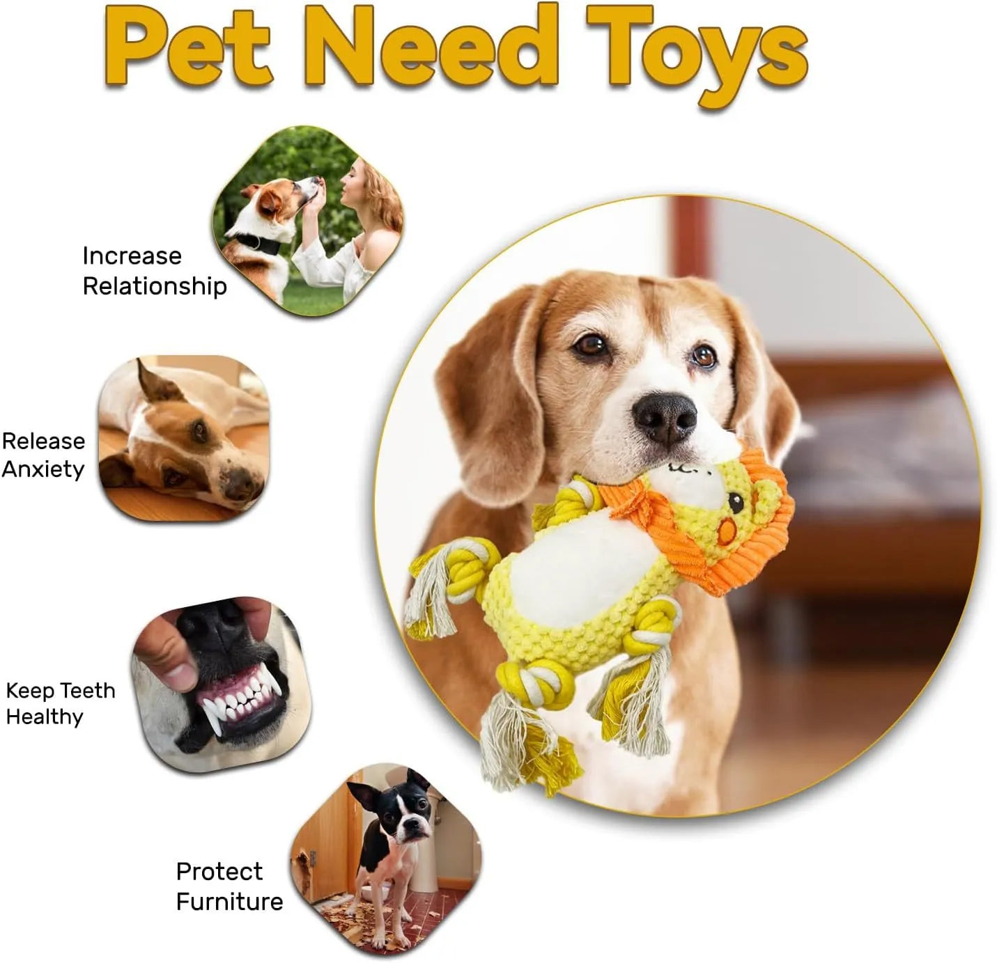Lion and monkey plush squeaky dog toys bundle for medium to large dogs