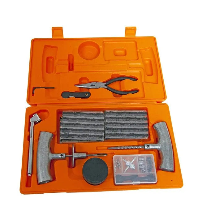 Speedy Seal emergency tyre repair tool kit in a compact orange case with tools displayed.